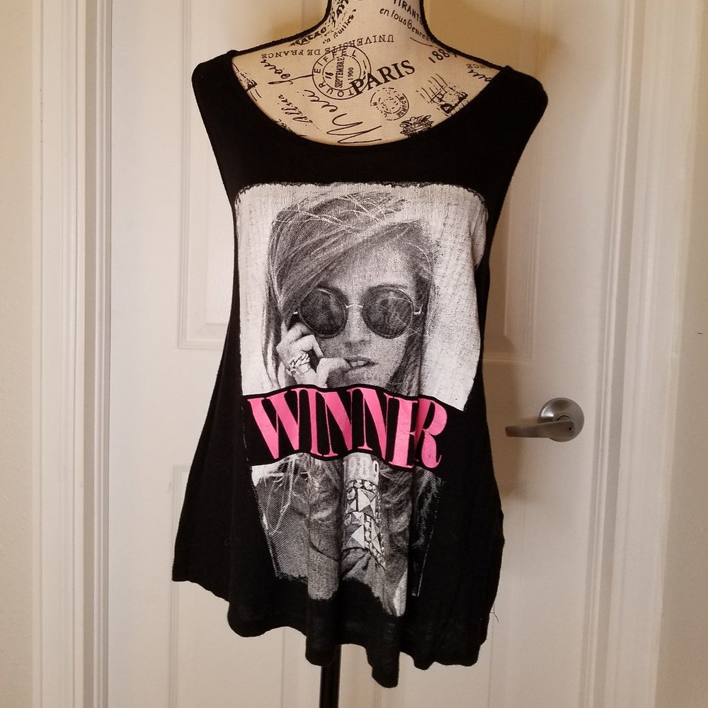 Sleeveless Shirt with Girl's Face Print